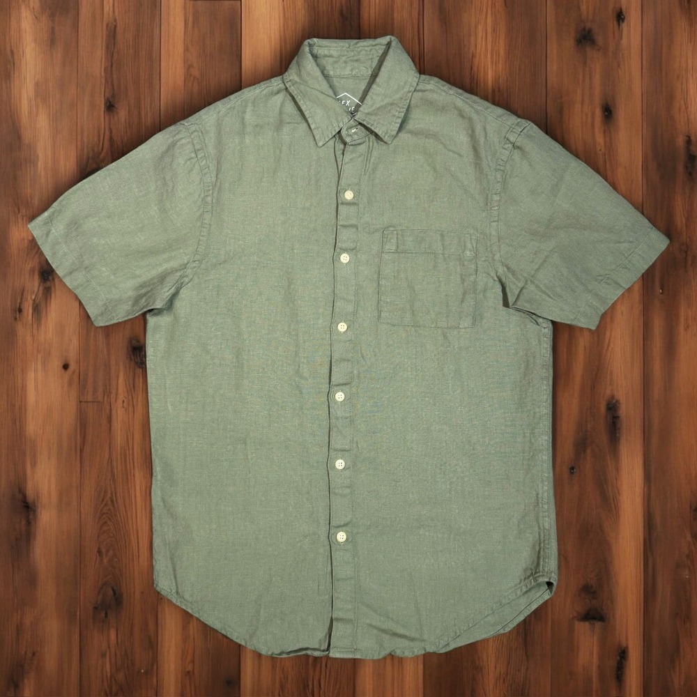 Alex Crane Ola Moss Linen Short Sleeve Button Up Shirt Mens Small Classic Casual